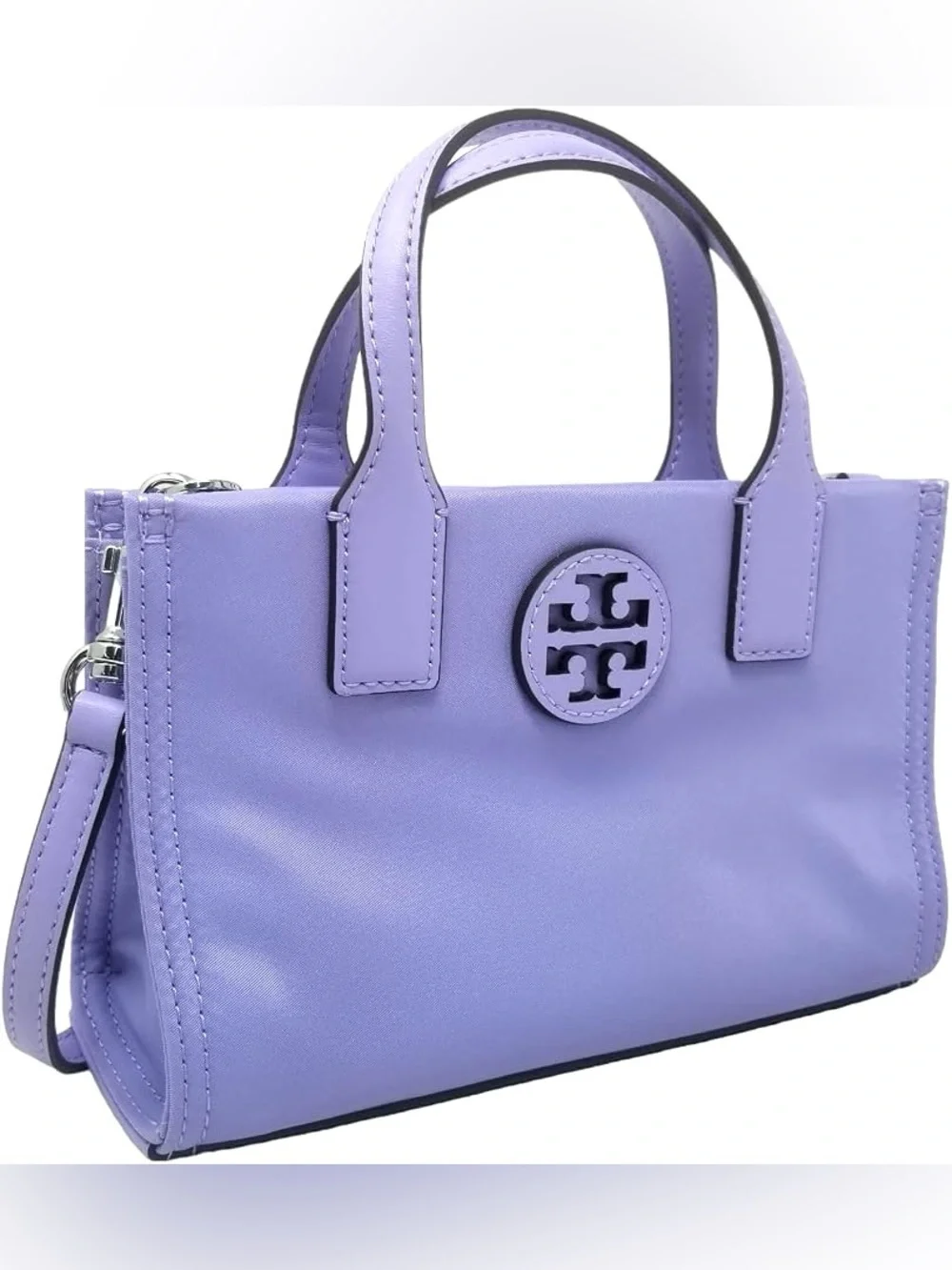 Tory Burch Ella Travel Mini T Bag Canvas Travel 2 Way Crossbody Tote Purse